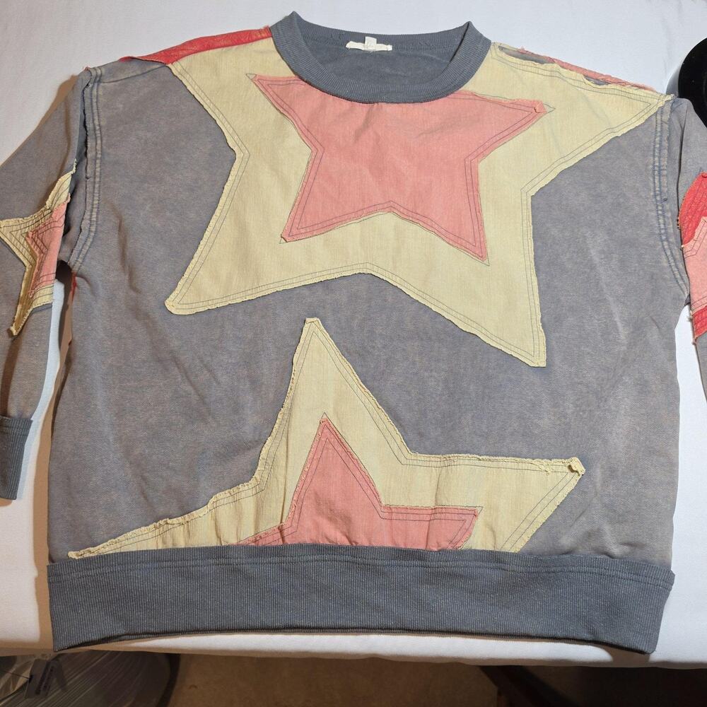 Olive Hill Sweatshirt Womens Small Multicolor Star Patchwork Crewneck Pullover